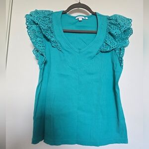 Chico's Blue Ruffled Sleeveless Blouse